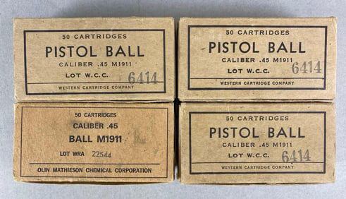 4 Boxes of Pistol Ball 45 Cal M1911 Ammunition
