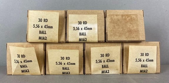 Group of 7 Boxes of 30 Rounds of 5,56 x 45 Mm M1A2 Ammunition