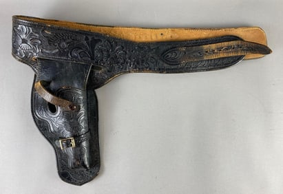 Black Stamped Leather Belt and Holster