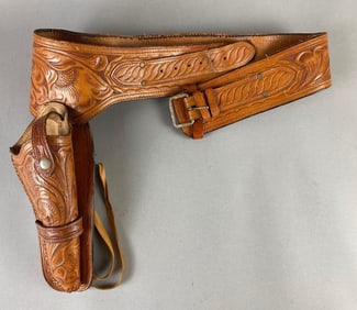 Brown Stamped Leather Belt and Holster