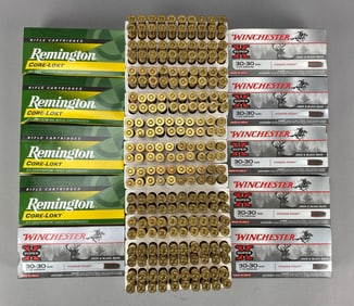 Group of 400+ .30-30 Cal. Cartridges with 3 Ammo Boxes