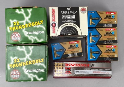 Group of Full / Partially Full .22 Cal Cartridge Boxes with Ammo Boxe
