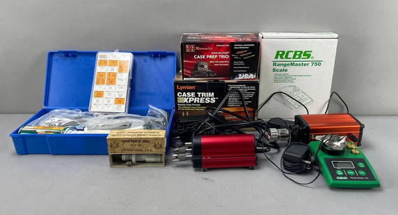 Group of Ammunition Reloading Equipment: Includes hornady case prep, Lyman case trim, rcbs scale, and more