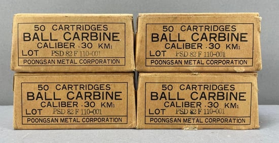 Group of 4 Poongsan .30 Cal. Ball Carbine Cartridge Boxes