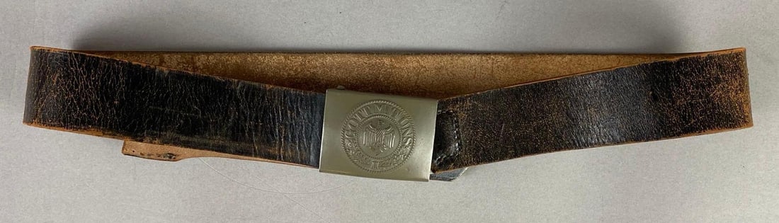 WW2 German Gott Mit Uns Belt with Buckle: Belt buckle measures 2 x 2 1/2 inches, Belt measures 32 inches long.