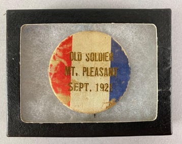 1921 Mt Pleasant, Iowa Civil War Veteran Reunion Button Pin