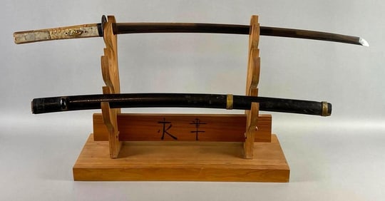 Antique Signed Japanese Katana with Wood Sheath