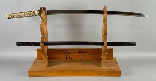 Antique Japanese Katana with Painted Wood Sheath
