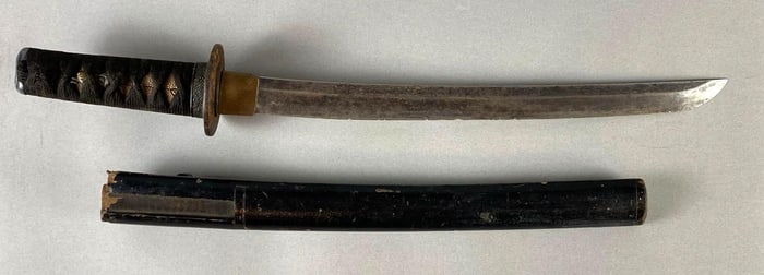 Antique Signed Japanese Wakizashi with Wood Sheath