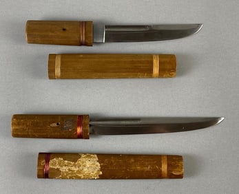 Group of 2 Japanese Tanto Daggers with Wood Sheaths