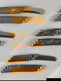 Group of 3 Small Japanese Tanto Knives with Wood Sheaths