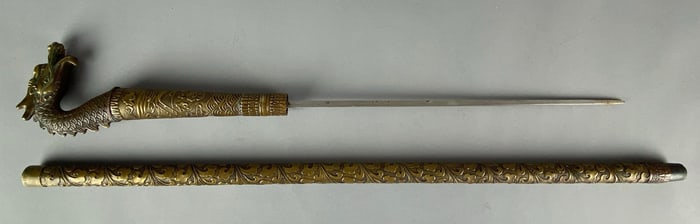 Chinese Dragon Handle Floral Cane Sword