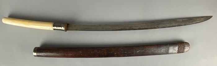 Antique Burmese Da Sword with Wood Scabbard