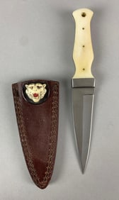 Bone Handle Boot Knife with Handmade Sheath