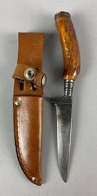 Antler Handle Knife with Leather Sheath