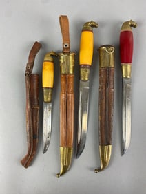 Group of 3 Finnish Horsehead Puukko Knives with Scabbards