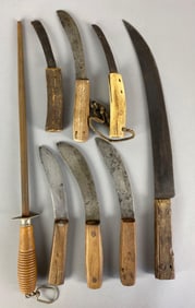 Group of Skinning Knives and Sharpener