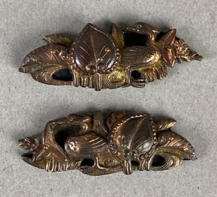 Pair of Japanese Sword Menuki with Bird and Leaf Motif