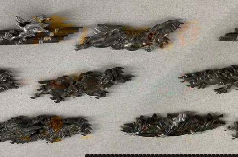 Group of 6 Japanese Sword Menuki: Includes horse, tree, samurai, and more, Longest measures 2 inches long.