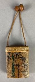 Japanese Hand-Painted Woven Bamboo Tobacco Box