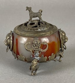 Japanese Red Jade Footed Incense Burner