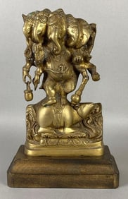 Cast Metal Hindu God Panchmukhi Ganesha Statue