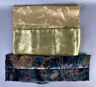 Group of Asian Patterned Silk Cloths and More