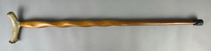 Handmade Walking Cane with Steamed Twists and Stag Angler Handle