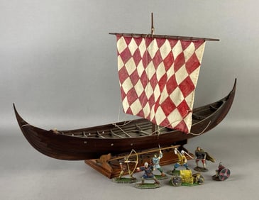 Vikingskib Wood Model Viking Ship with Extra Figures
