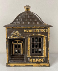 Antique J and E Stevens Cast Iron Home Savings Bank