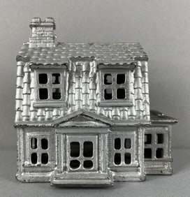 Antique Cast Iron Colonial House Bank