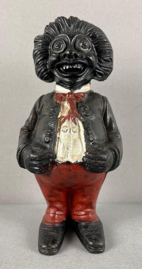 Antique John Harper Golliwog Cast Iron Bank: Original paint, measures 6 1/4 inches