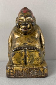 Antique Cast Iron Biliken Good Luck Buddha Bank