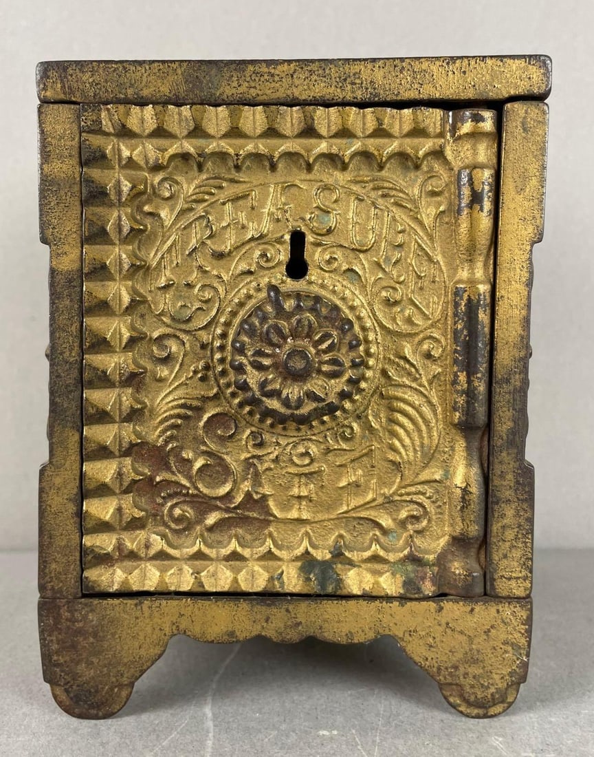 Antique J.E. Stevens Cast Iron Treasure Safe Bank (1 of 7)