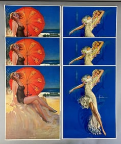 Group of 6 NOS Vintage Pin-Up Lithograph Prints