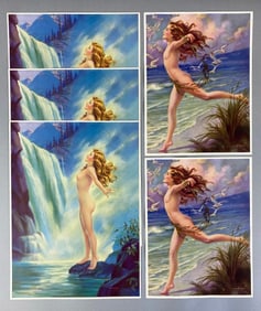 Group of 5 NOS Vintage  Pin-Up Lithograph Prints