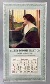 NOS January 1919 Valley Deposit Trust Belle Vernon PA Advertising Art Calendar Sample