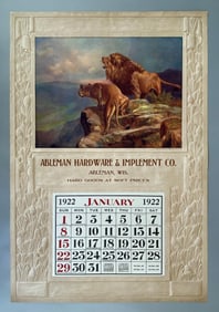 NOS January 1922 Ableman Hardware and Inclement Ablemen Wisconsin Advertising Art Calendar