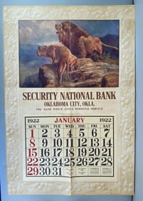 NOS January 1922 Security National Bank Oklahoma City Oklahoma Advertising Art Calendar