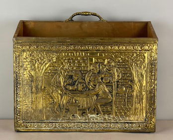Tavern Scene Metal Plate Over Wood Magazine Rack