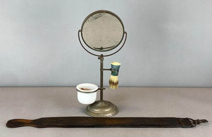 Antique Apollo Shaving Mirror with Accessories