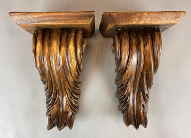 Pair of Hand Carved Wood Corbel Brackets