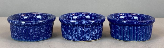 Group of 3 Western Stoneware Monmouth IL Blue Spongeware Soufflé