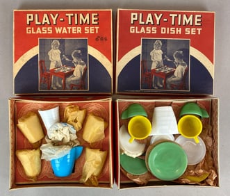 Group of 2 Vintage Play-Time Glass Water and Dish Sets