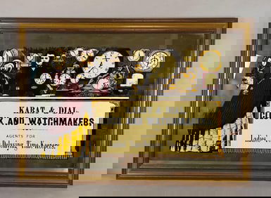 Vintage Karat and Dial Clock and Watchmakers Painted Advertising Mirror