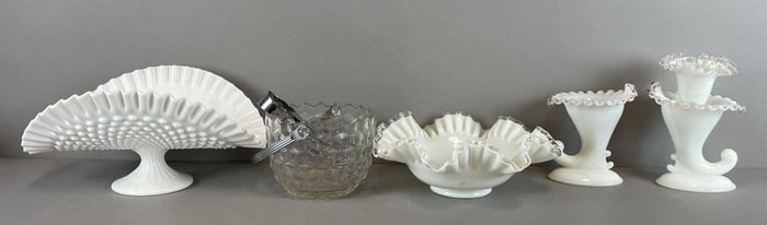 Group of Vintage White Glass Dishes