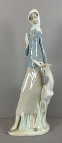 Lladro Woman with Deer Porcelain Statue
