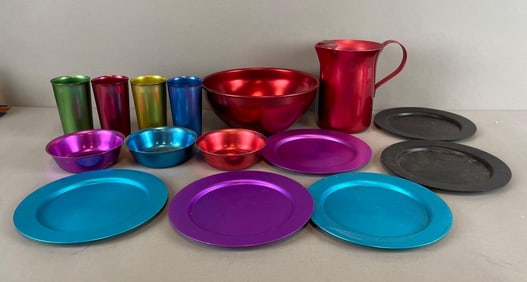 Group of Vintage Colorful Aluminum Dishes