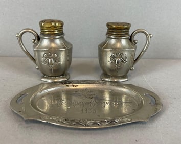 1933 Chicago Worlds Fair Japanese Silver Plate Salt and Pepper Shaker Set