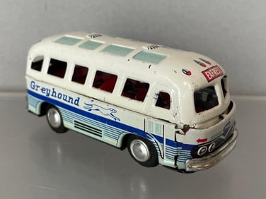 Vintage Japanese Tin Litho Friction Greyhound Bus